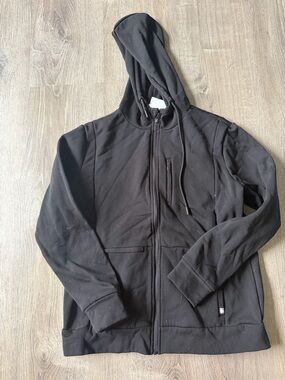 FIGS Black Hooded Zip Jacket